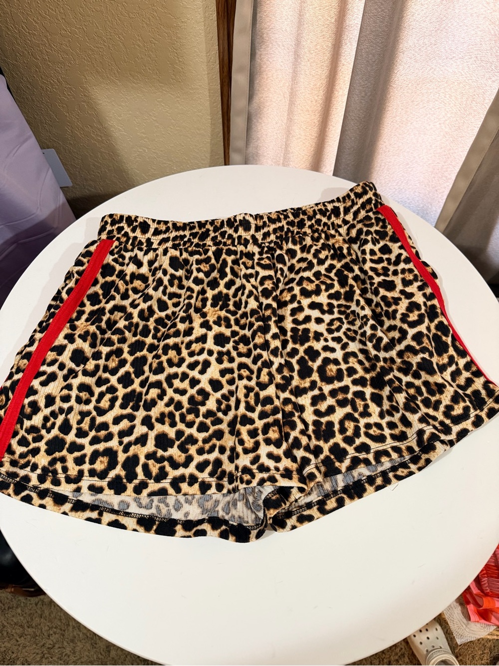 Leopard Print Athletic Shorts with Red Trim